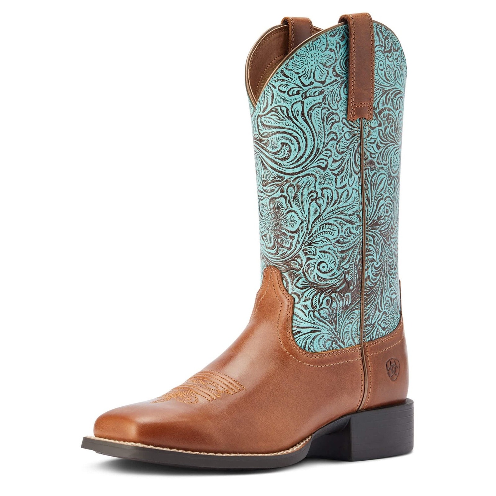 Ariat Womens Round Up Wide Square Toe Cowboy Western Boot Brown Size 8.5 Used